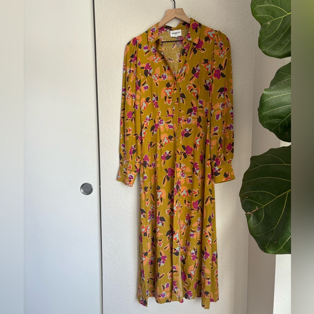 Green floral button up dress